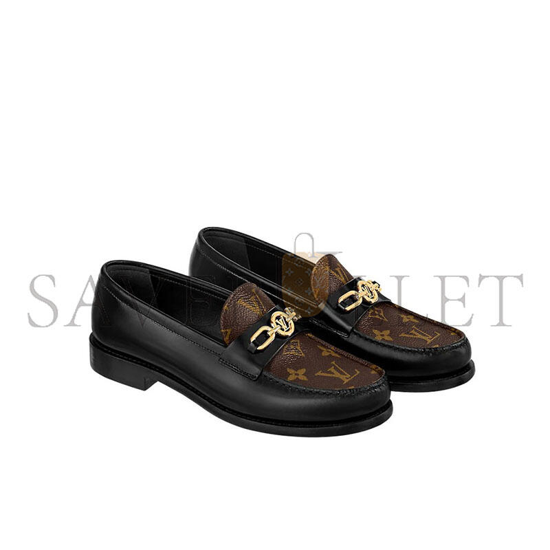 LOUIS VUITTON CHESS FLAT LOAFERS BLACK WITH BROWN MONOGRAM 1ABPLA